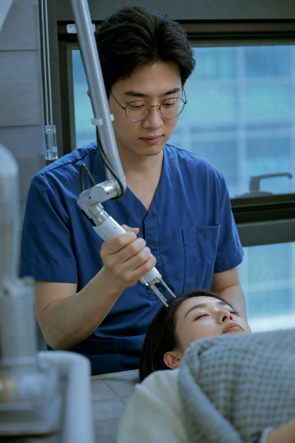 후천성 오타모반 치료를 준비하는 레이저 시술 장면