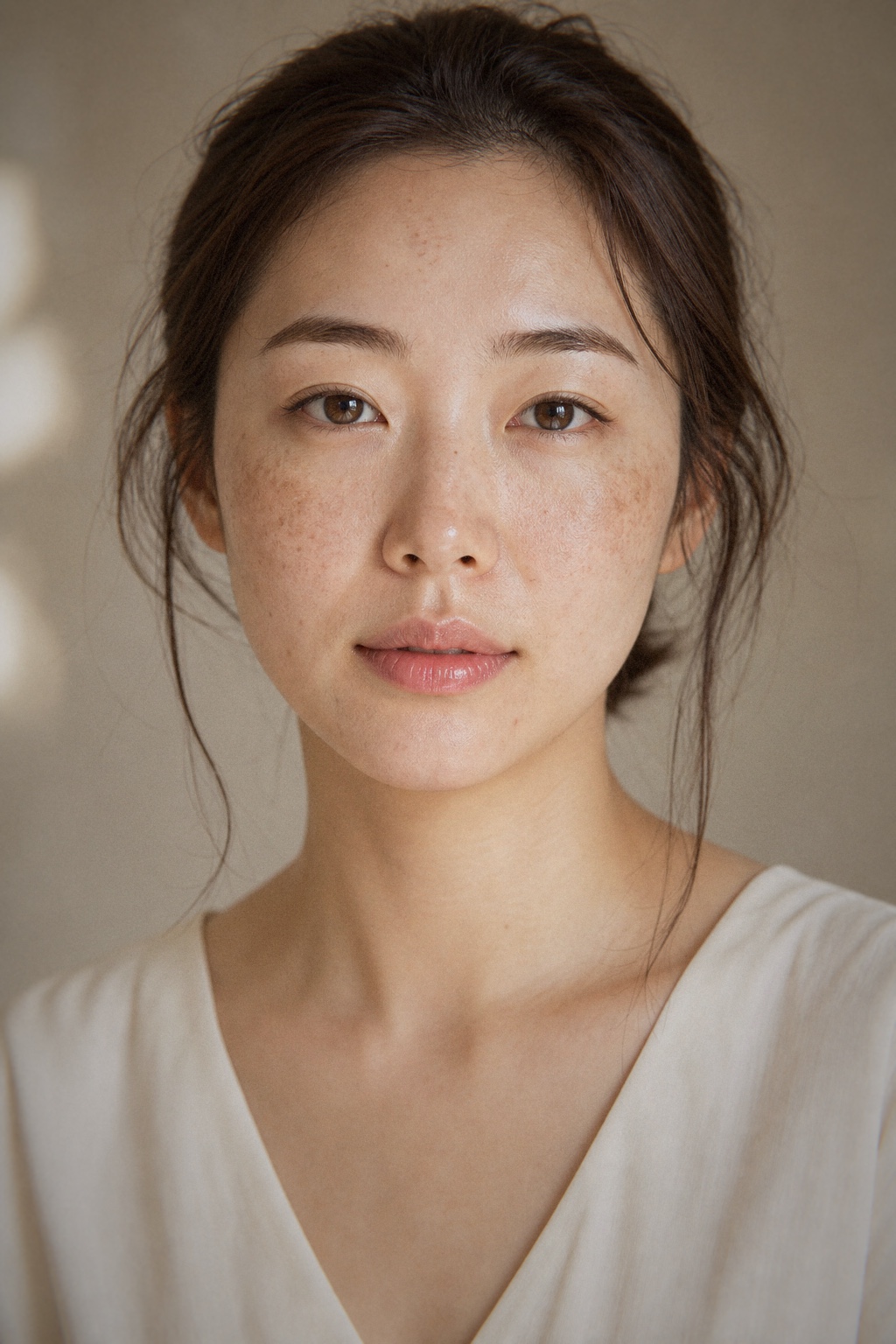 기미와 홍조가 함께 보이는 얼굴 정면 이미지